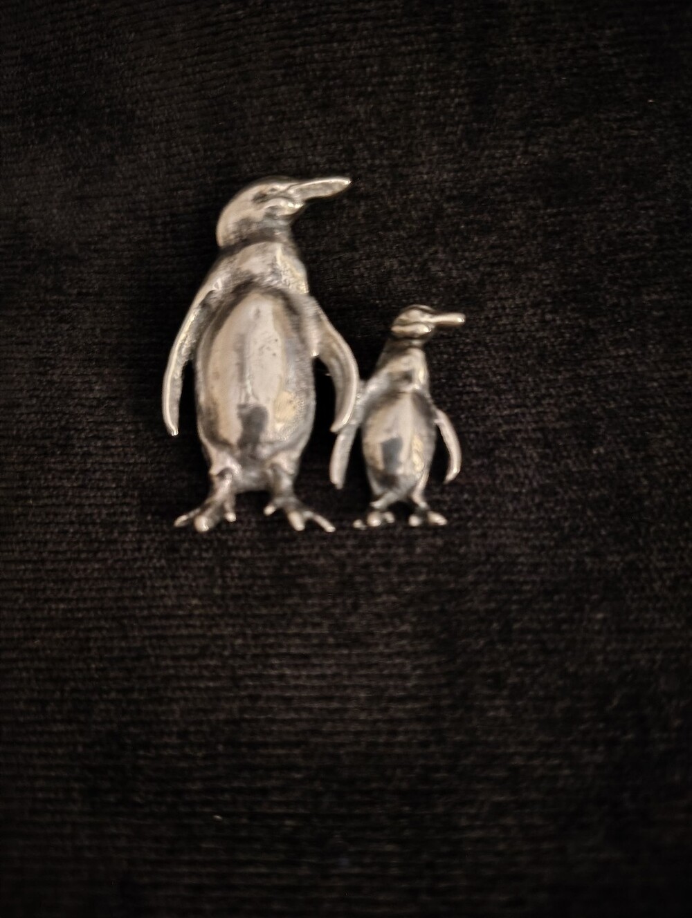 Vtg. Sterling Silver Penguin Family Brooch